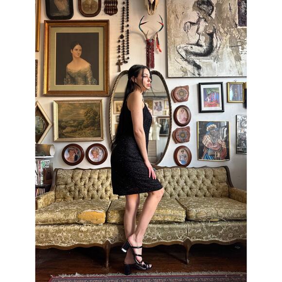 Cherry Cola Vintage 90s Marina Bresler Black Beaded Mini Dress Size 8 - Picture 5 of 10